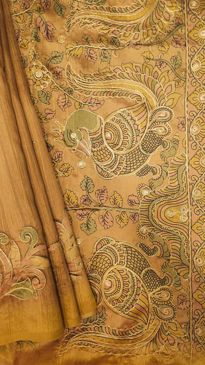 Annam Threadwork, Rose Gold Art Tussar Saree