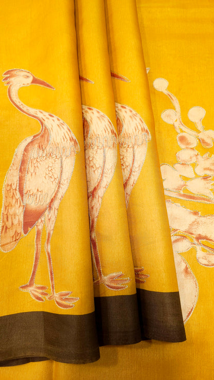 Sandal Crane Art Silk Saree