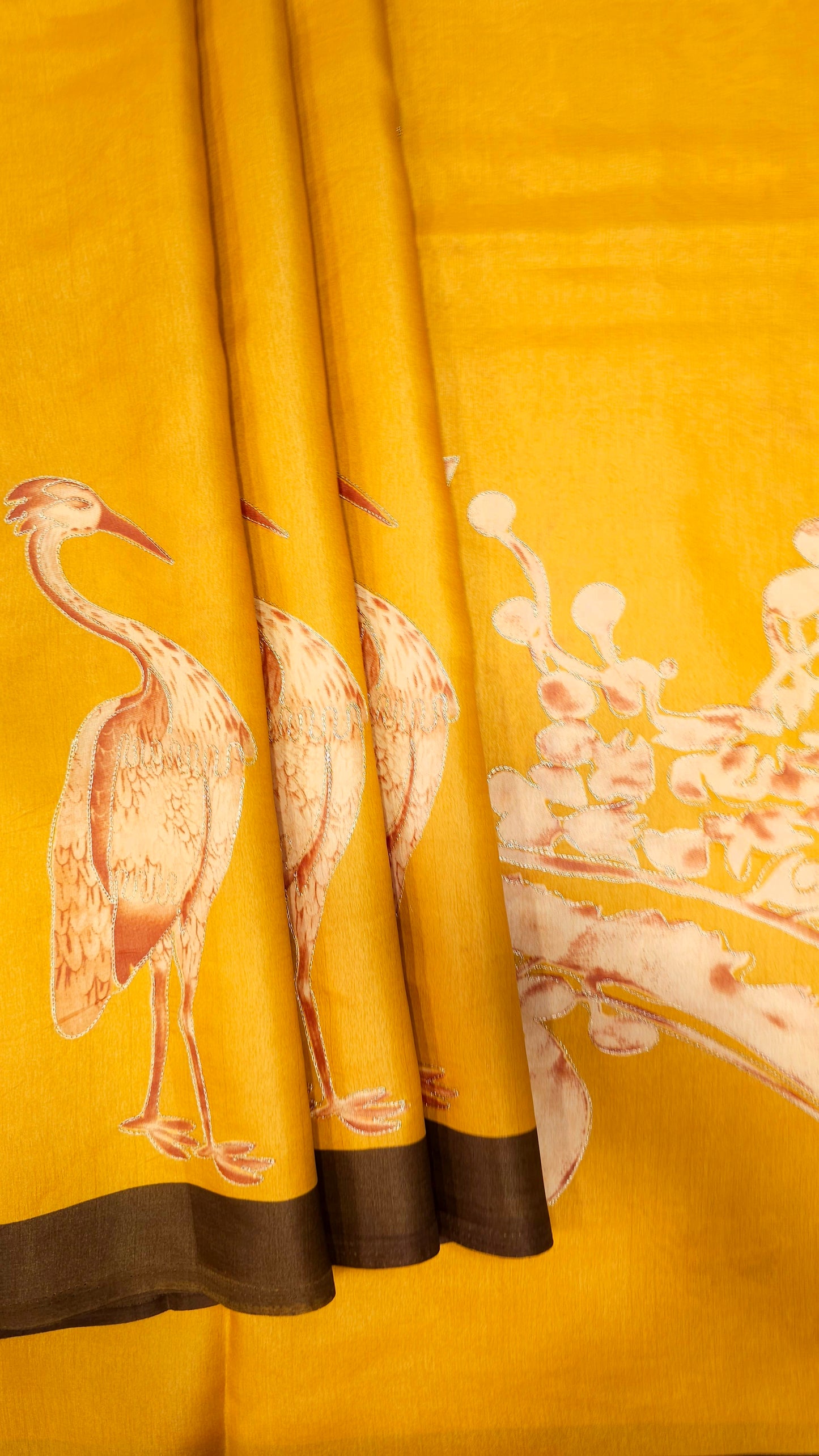 Sandal Crane Art Silk Saree