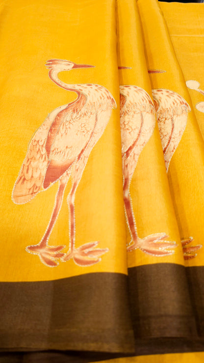 Sandal Crane Art Silk Saree