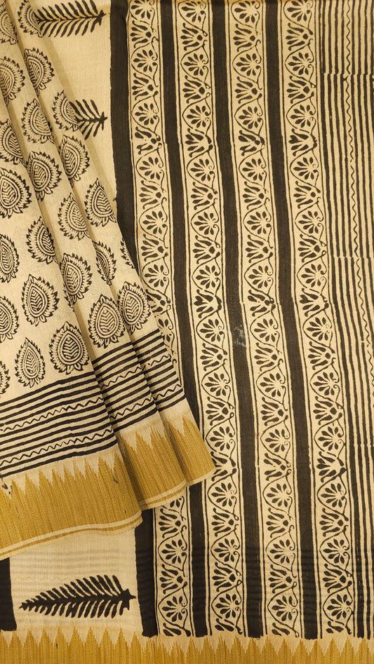 Beige & Black Maheshwari Silk