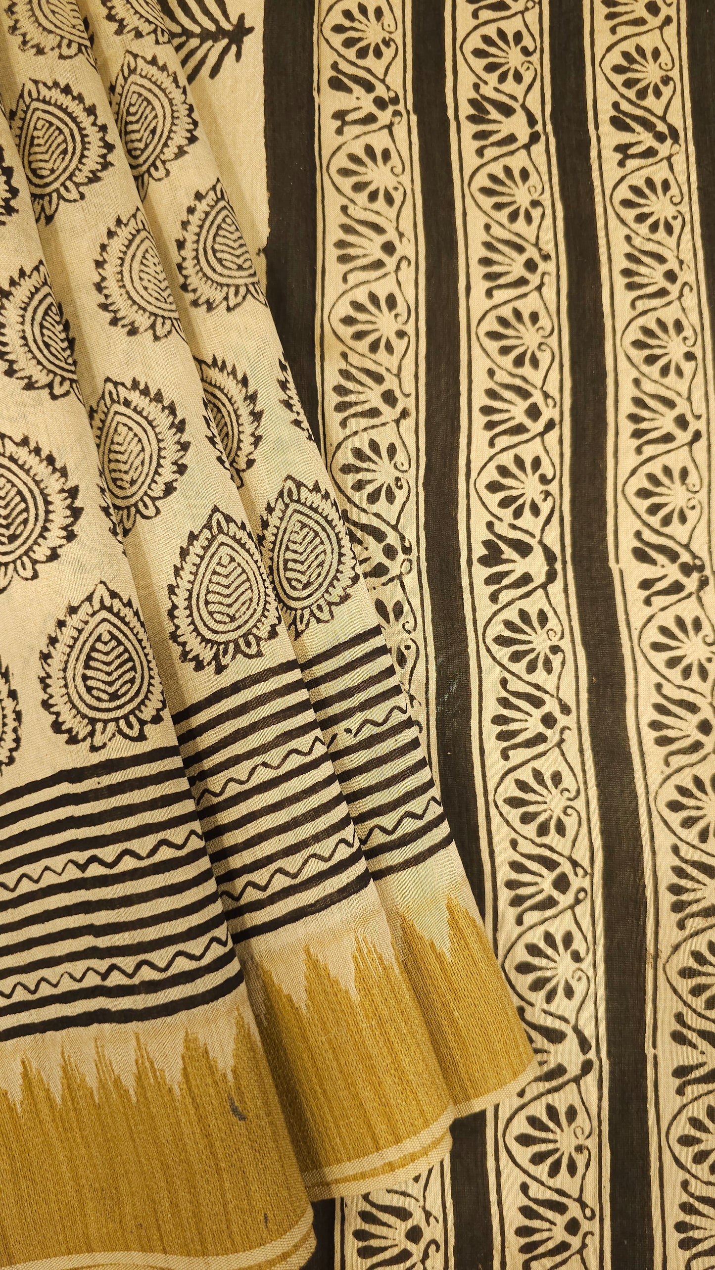 Beige & Black Maheshwari Silk