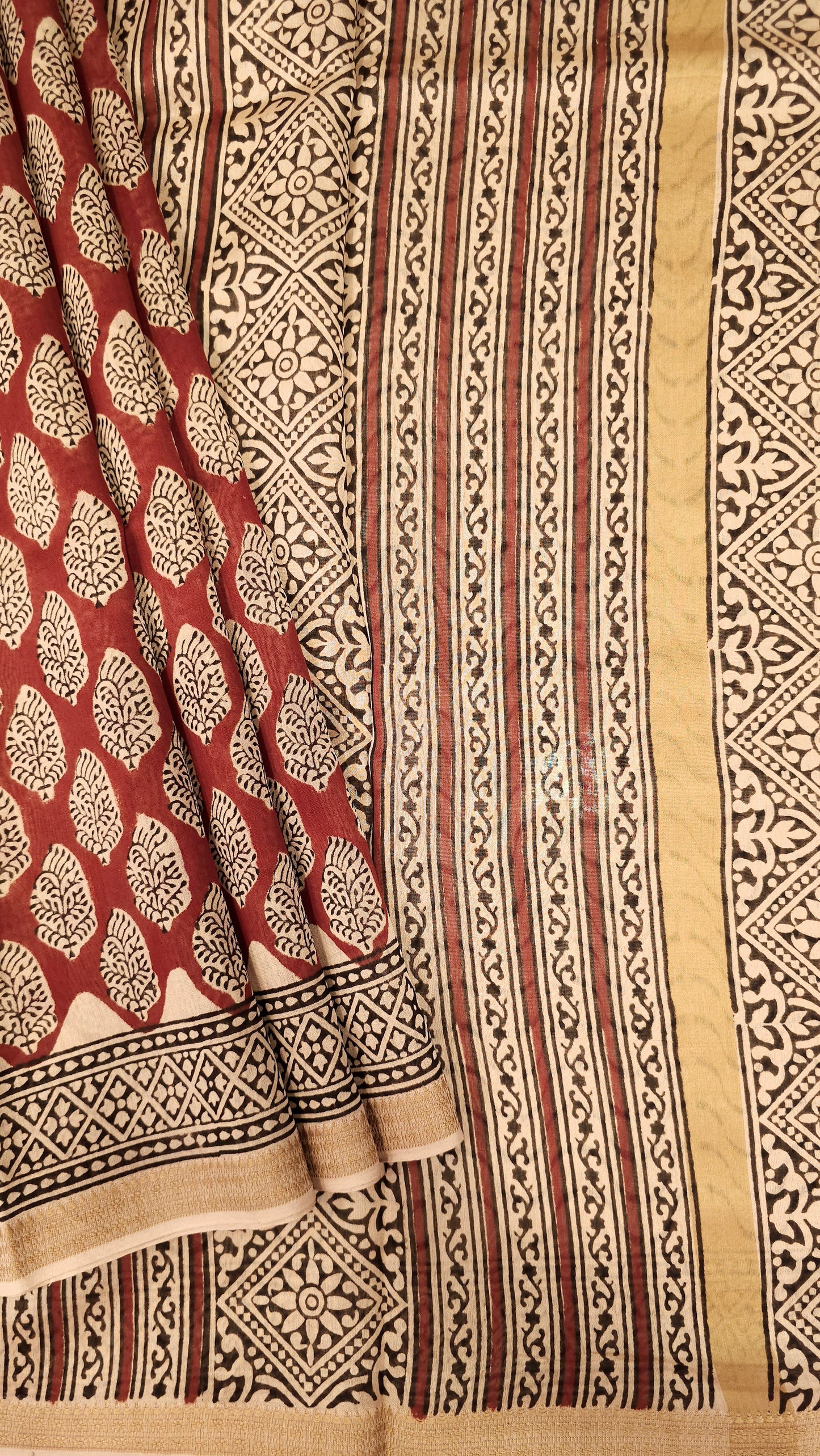 Maroon & Beige Maheshwari Silk