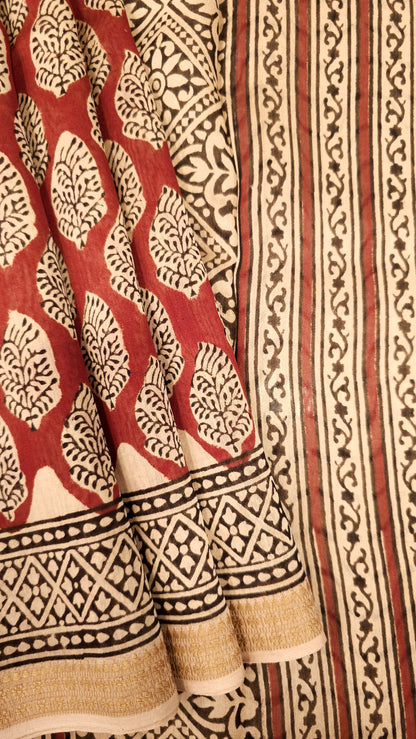 Maroon & Beige Maheshwari Silk