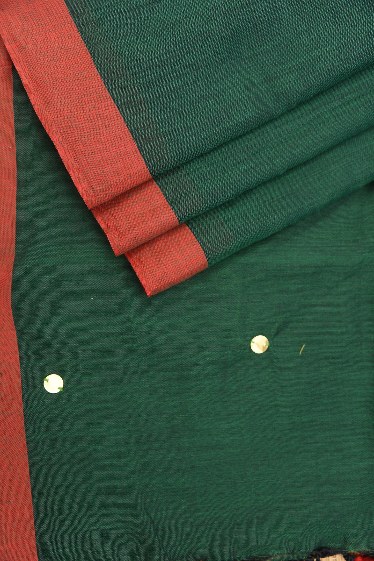 Dark Green Chumki Saree with Red Border